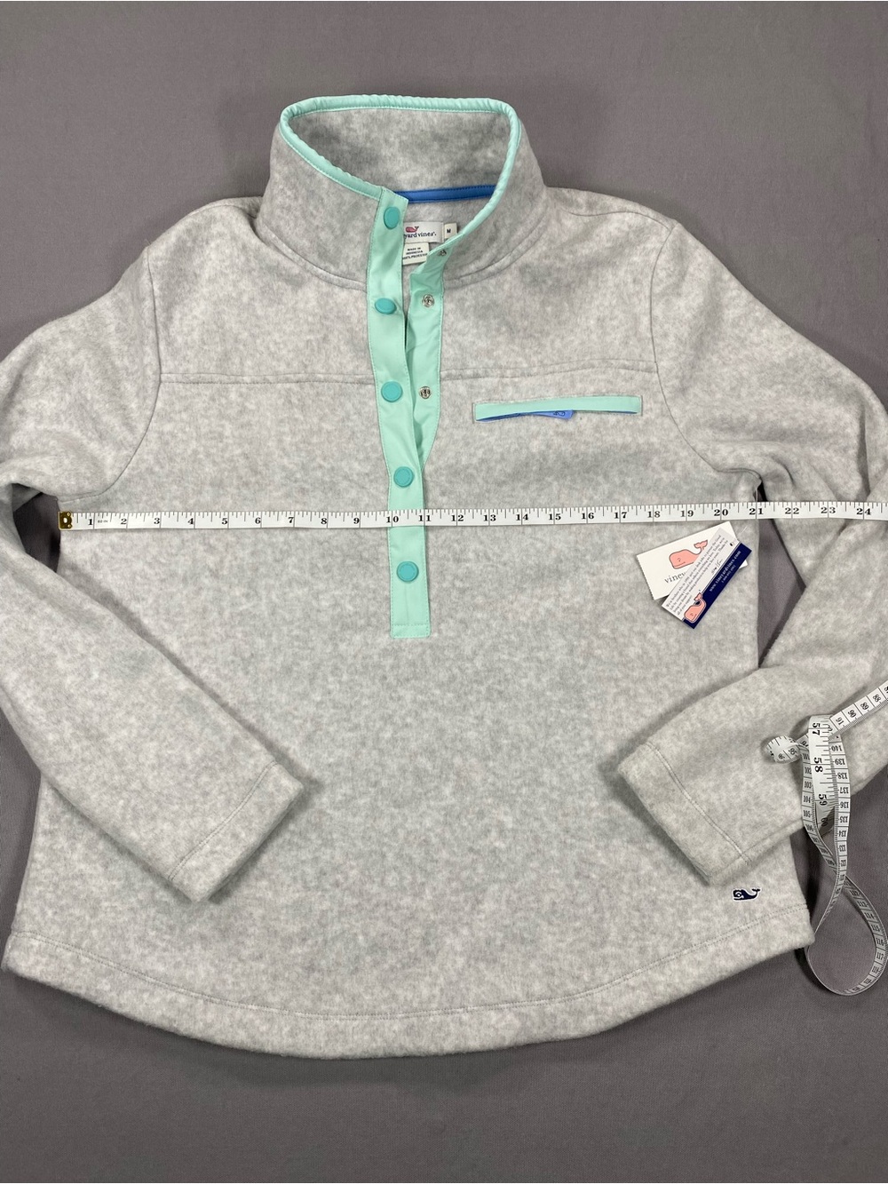 Vineyard Vines Heather Gray Fleece Pullover with Mint Trim NWT - Picture 7 of 9